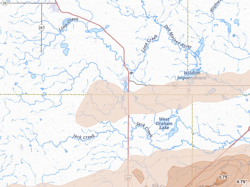Radar-estimated hail-size map of the storm over Fulda, MN on Apr 13, 2026