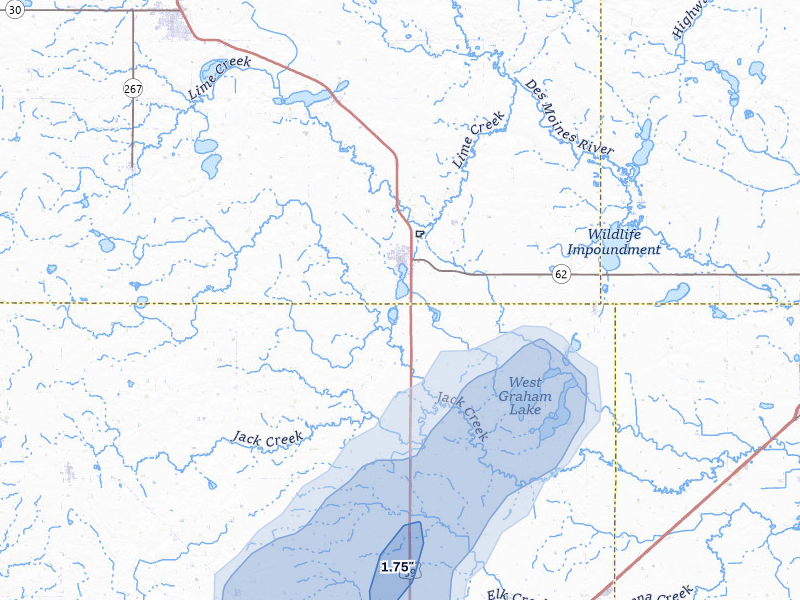 NEXRAD radar-signature map of the hail storm over Fulda, MN on Jul 1, 2026