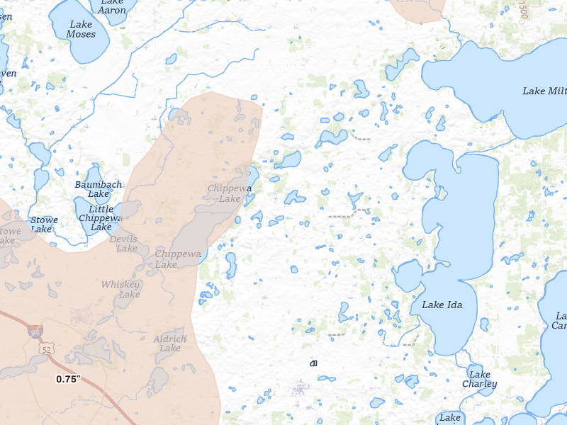 Radar-estimated hail-size map of the storm over Garfield, MN on Jul 6, 2026