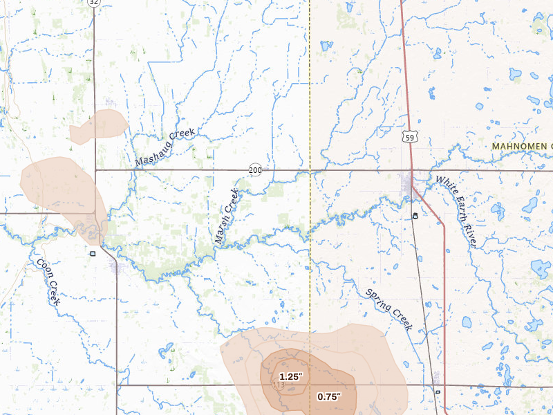 Radar-estimated hail-size map of the storm over Gary, MN