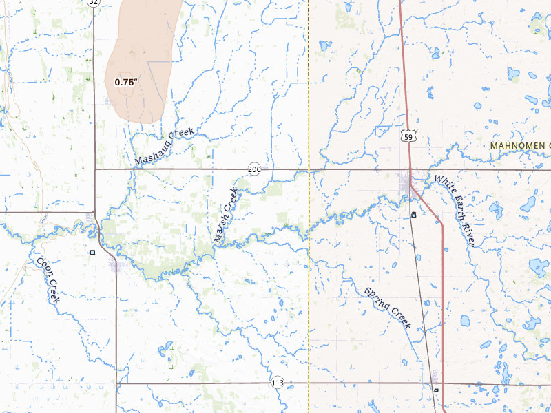 Radar-estimated hail-size map of the storm over Gary, MN on Jun 10, 2026