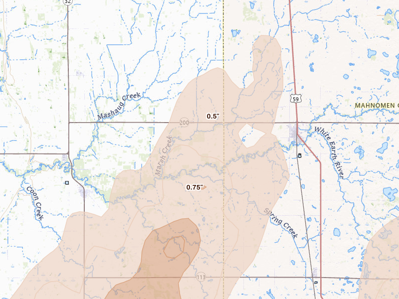 Radar-estimated hail-size map of the storm over Gary, MN on Jun 29, 2026