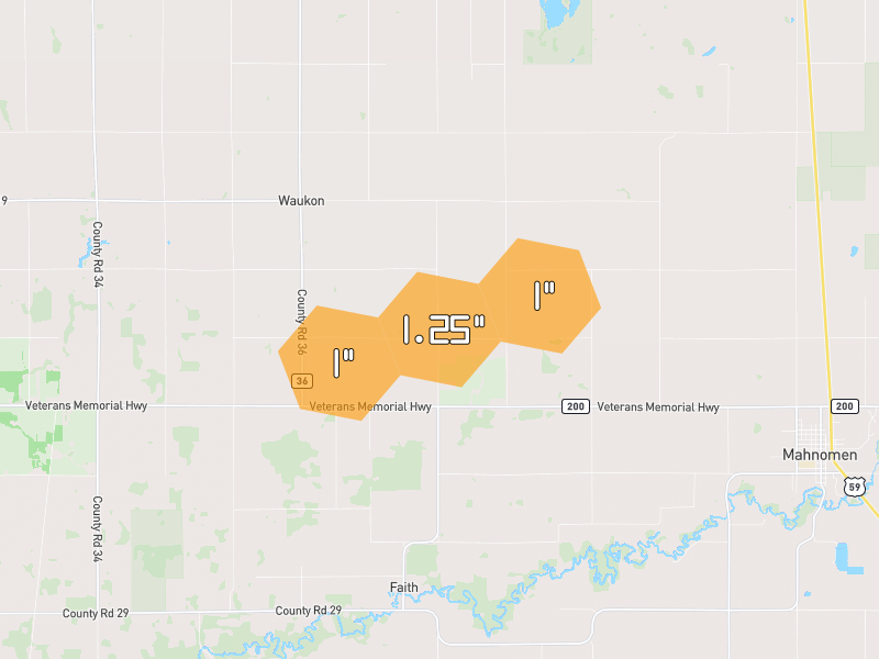 Hail map of Gary, MN on Jul 4, 2026, hail up to 1.25"