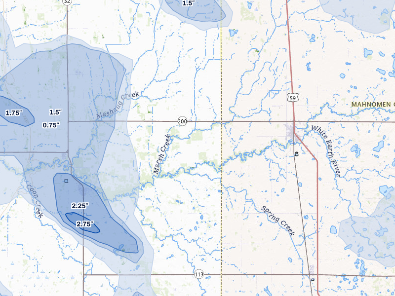 NEXRAD radar-signature map of the hail storm over Gary, MN on Jul 6, 2026