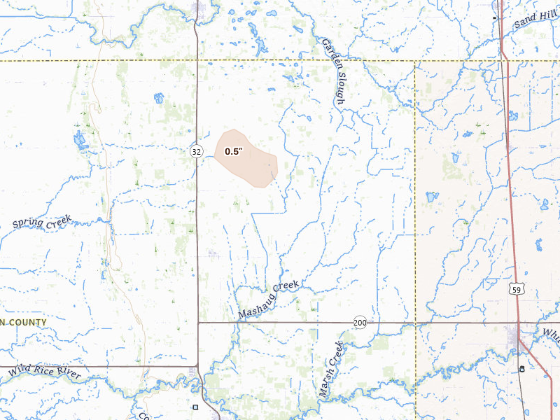 Radar-estimated hail-size map of the storm over Gary, MN on Aug 19, 2026