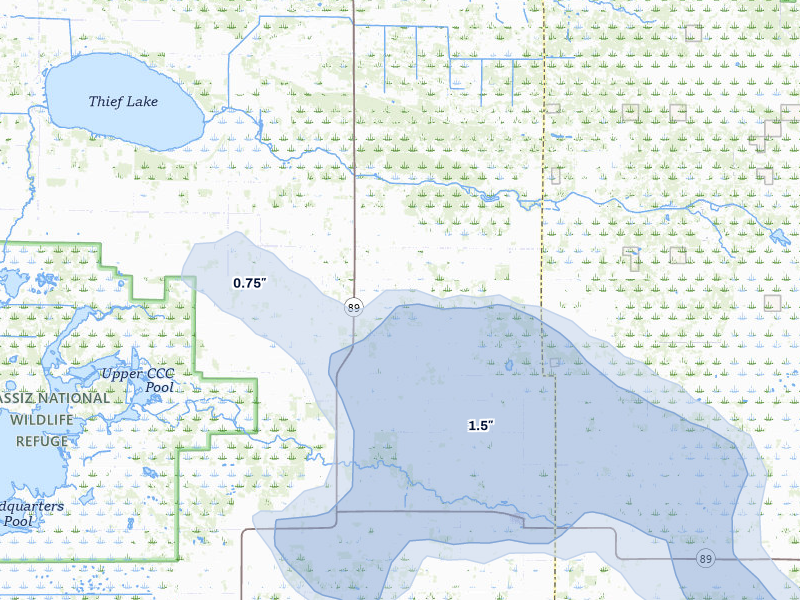 NEXRAD radar-signature map of the hail storm over Gatzke, MN on Jul 6, 2026