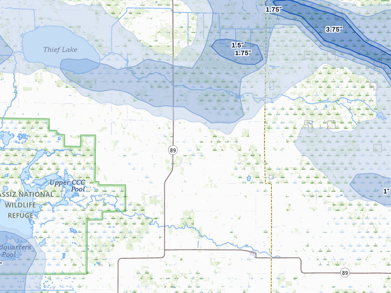 NEXRAD radar-signature map of the hail storm over Gatzke, MN on Jul 24, 2026