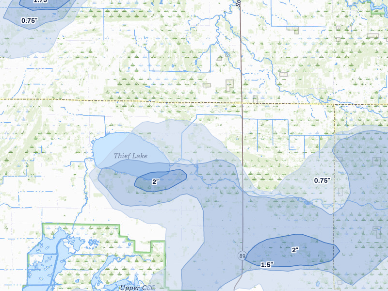 NEXRAD radar-signature map of the hail storm over Gatzke, MN on Aug 2, 2026