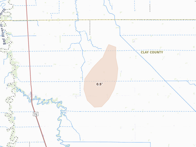 Radar-estimated hail-size map of the storm over Georgetown, MN on Jun 10, 2026