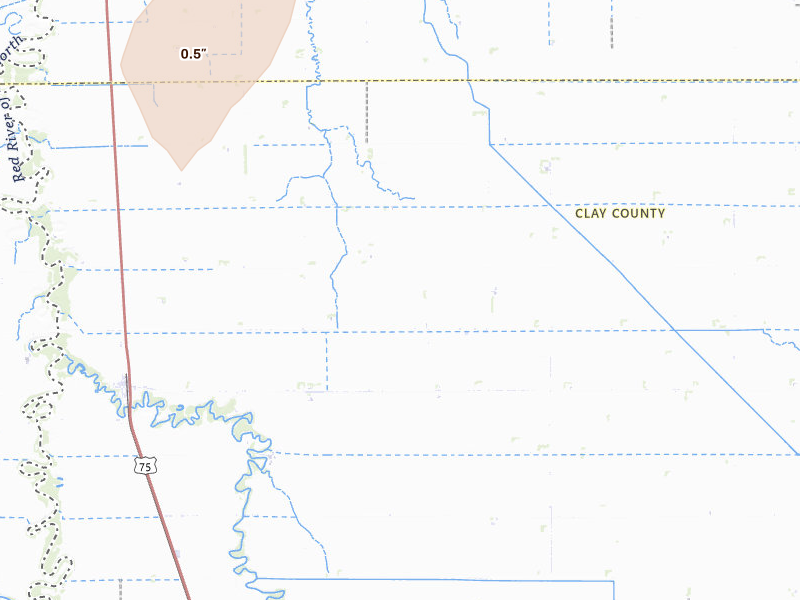 Radar-estimated hail-size map of the storm over Georgetown, MN on Jul 30, 2026