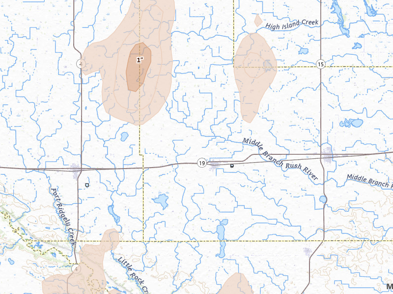 Radar-estimated hail-size map of the storm over Gibbon, MN on Jun 9, 2026