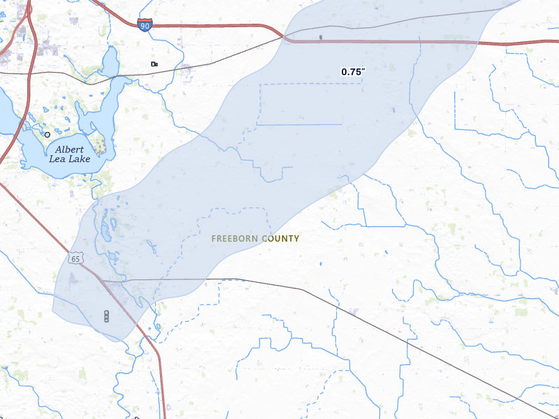 NEXRAD radar-signature map of the hail over Glenville, MN