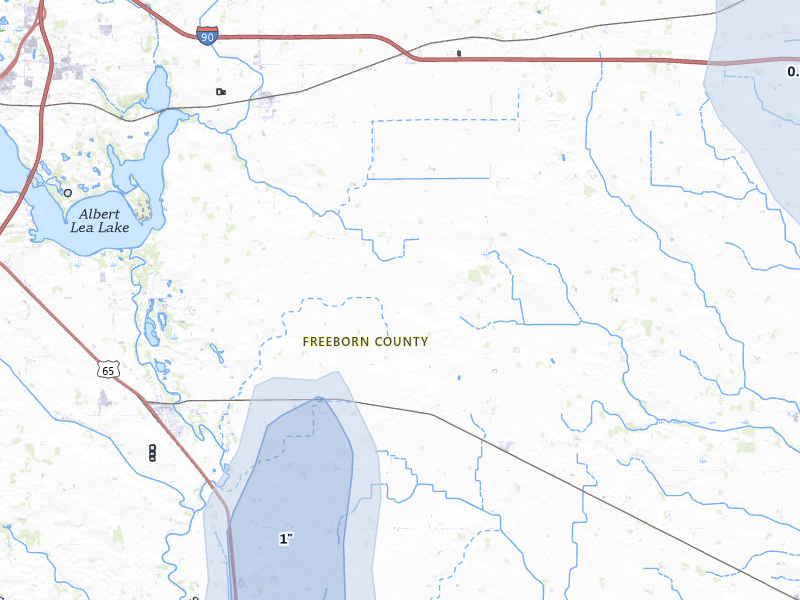 NEXRAD radar-signature map of the hail over Glenville, MN