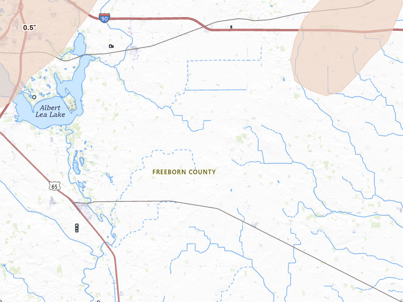 Radar-estimated hail-size map of the storm over Glenville, MN on Jun 30, 2026