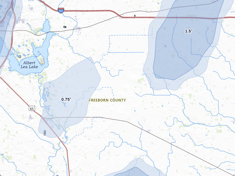 NEXRAD radar-signature map of the hail storm over Glenville, MN on Jun 30, 2026