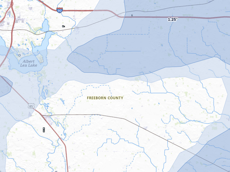 NEXRAD radar-signature map of the hail storm over Glenville, MN on Jul 1, 2026