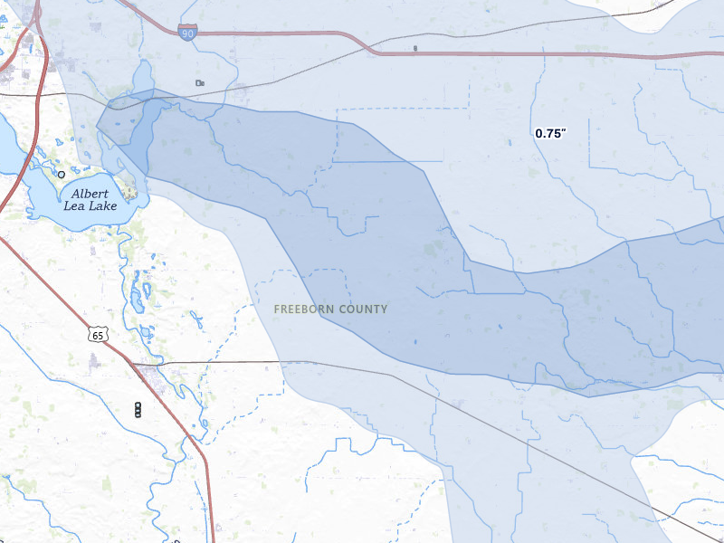 NEXRAD radar-signature map of the hail storm over Glenville, MN on Jul 8, 2026