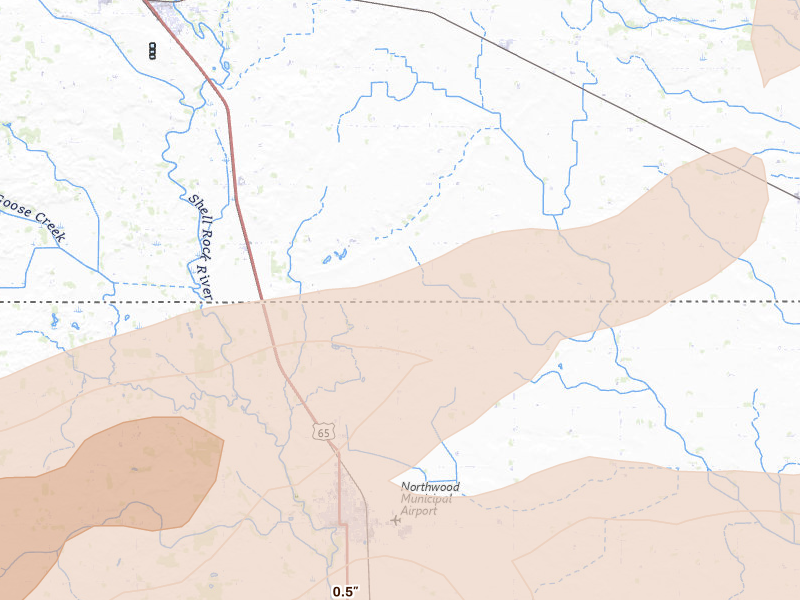Radar-estimated hail-size map of the storm over Glenville, MN on Sep 1, 2026