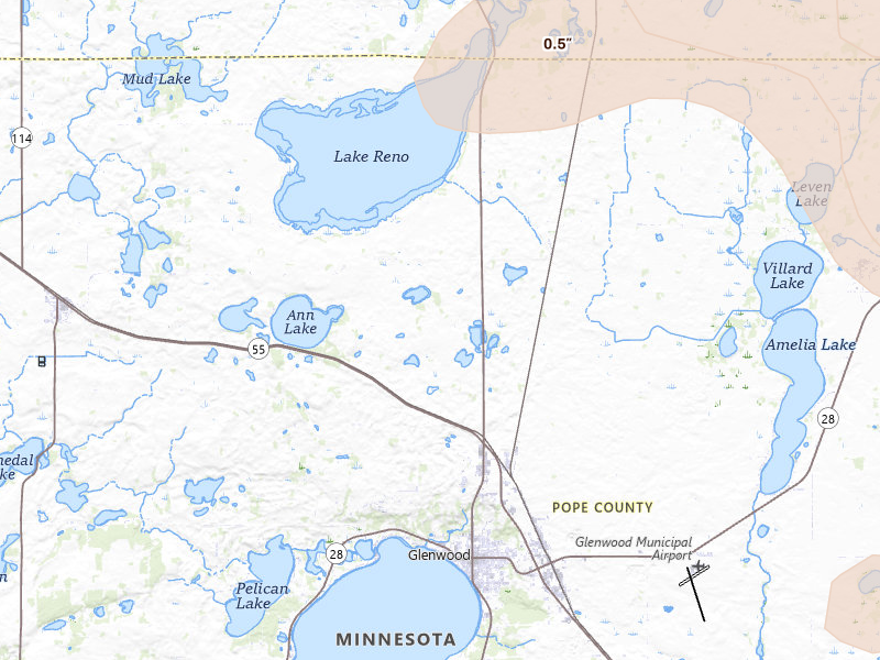 Radar-estimated hail-size map of the storm over Glenwood, MN on Jun 5, 2026