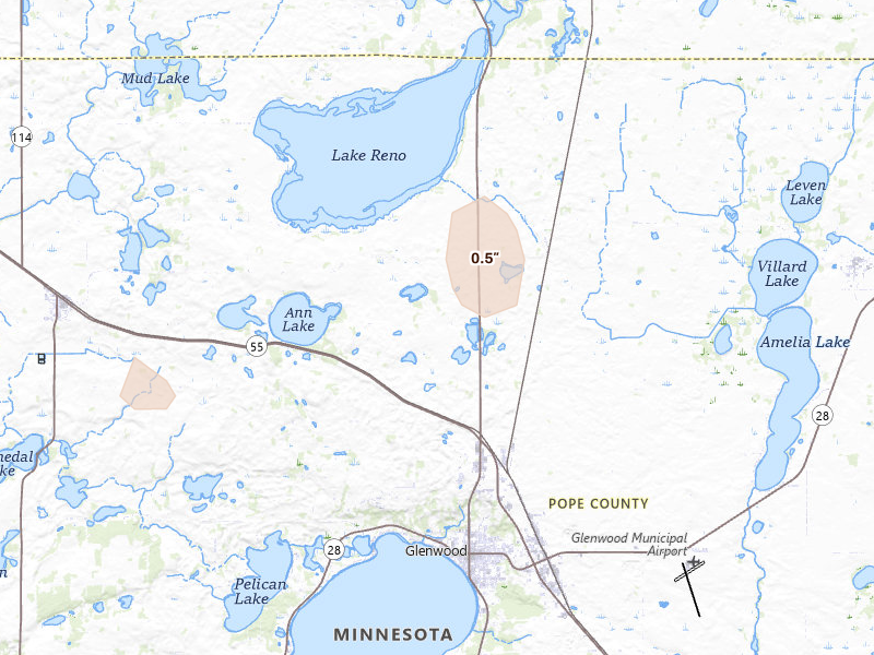 Radar-estimated hail-size map of the storm over Glenwood, MN on Jun 7, 2026