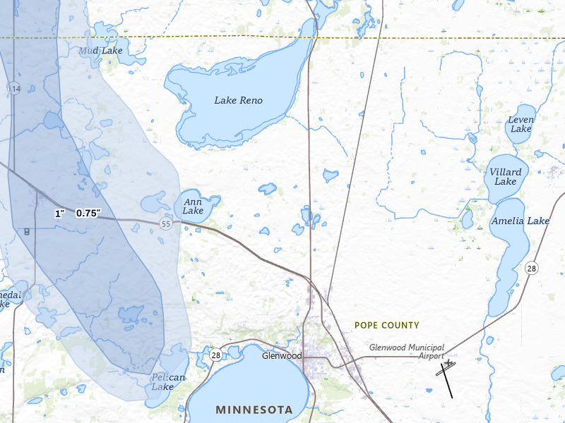 NEXRAD radar-signature map of the hail storm over Glenwood, MN on Jun 7, 2026