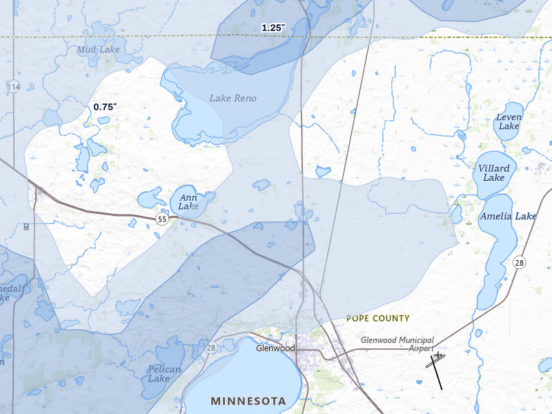 NEXRAD radar-signature map of the hail storm over Glenwood, MN on Jun 29, 2026