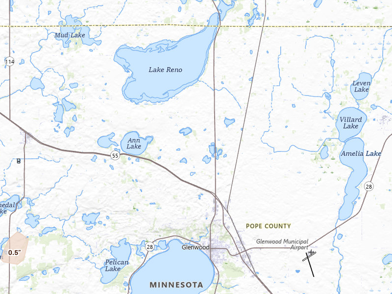 Radar-estimated hail-size map of the storm over Glenwood, MN on Jul 6, 2026