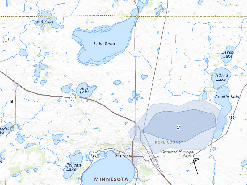 NEXRAD radar-signature map of the hail storm over Glenwood, MN on Jul 25, 2026
