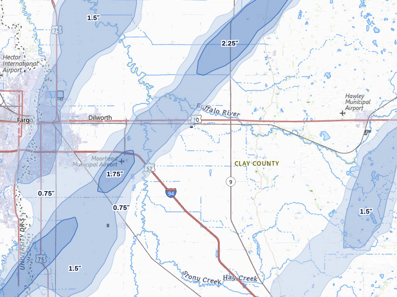 NEXRAD radar-signature map of the hail storm over Glyndon, MN on Jun 29, 2026