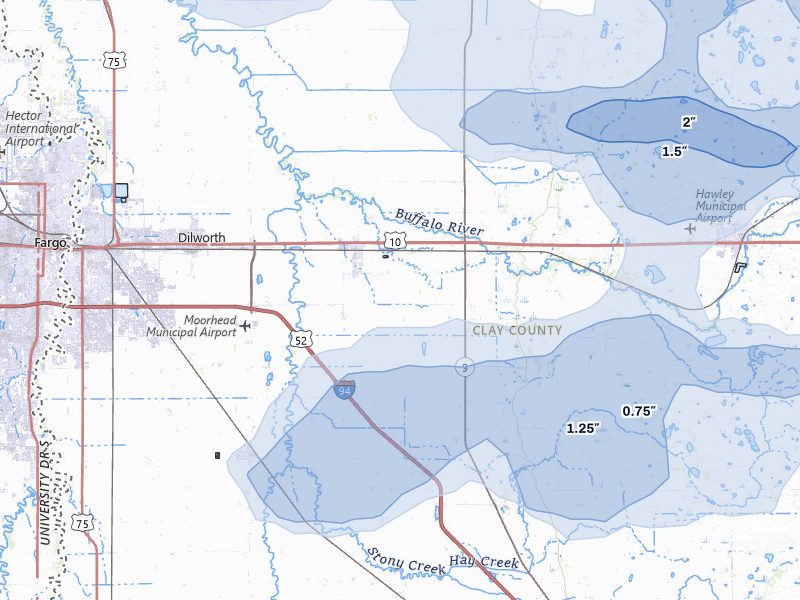 NEXRAD radar-signature map of the hail storm over Glyndon, MN on Jul 6, 2026