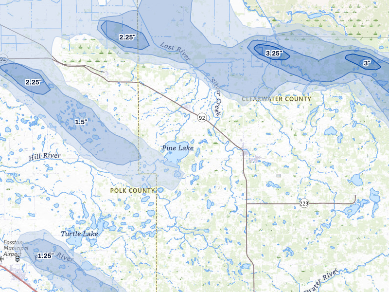 NEXRAD radar-signature map of the hail storm over Gonvick, MN on Jul 24, 2026