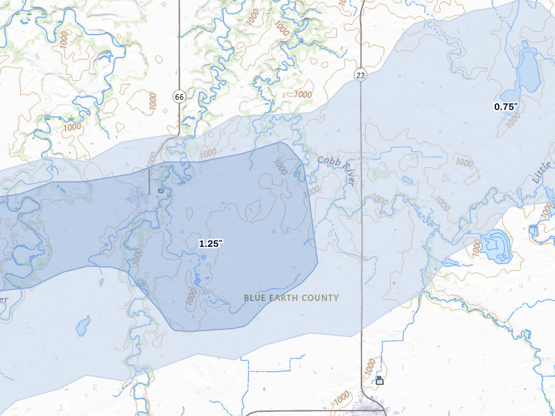 NEXRAD radar-signature map of the hail over Good Thunder, MN