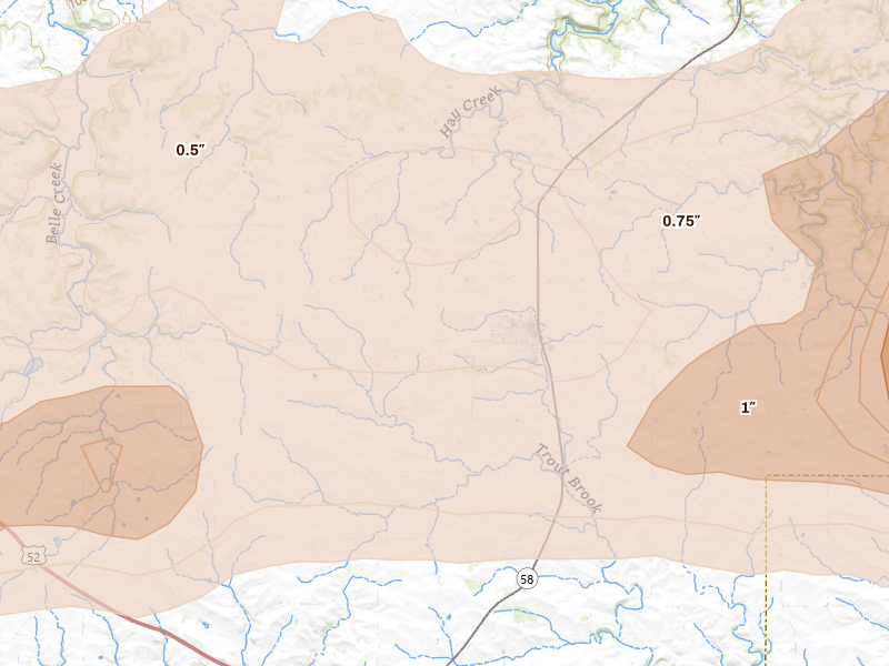 Radar-estimated hail-size map of the storm over Goodhue, MN on Apr 13, 2026