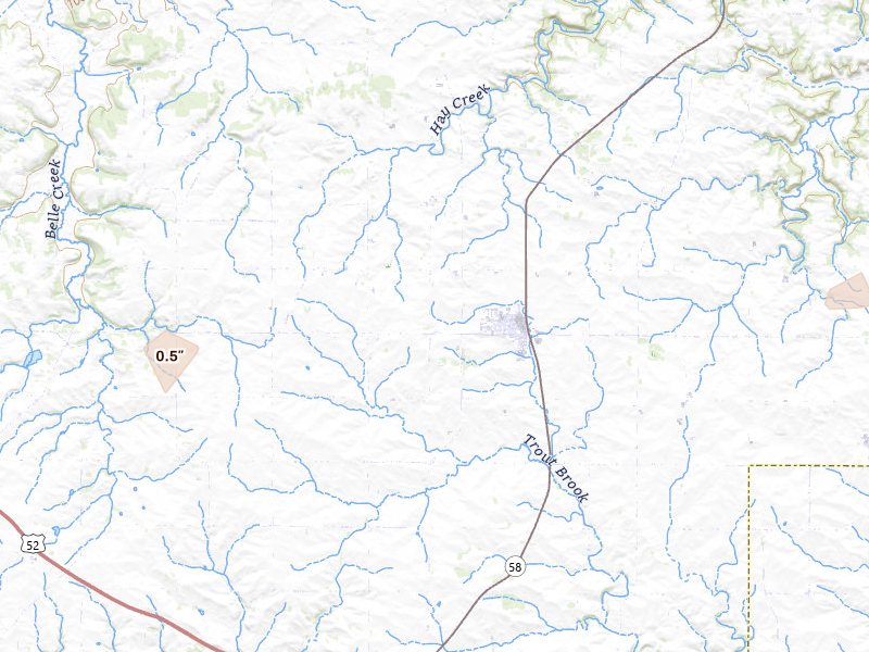 Radar-estimated hail-size map of the storm over Goodhue, MN on May 17, 2026