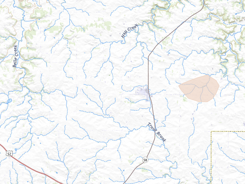 Radar-estimated hail-size map of the storm over Goodhue, MN on Jul 25, 2026
