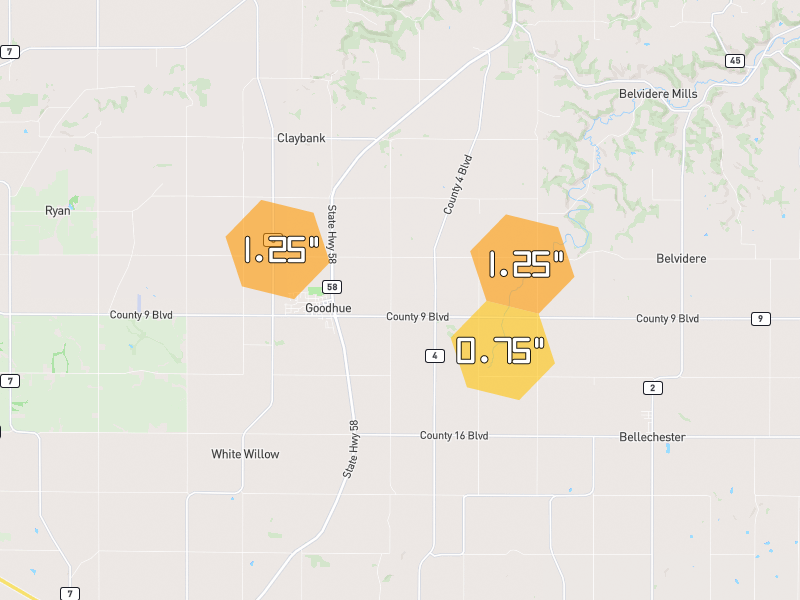 Hail map of Goodhue, MN on Jul 26, 2026, hail up to 1.25"
