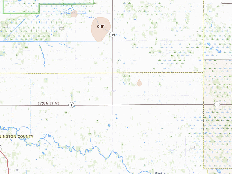 Radar-estimated hail-size map of the storm over Goodridge, MN