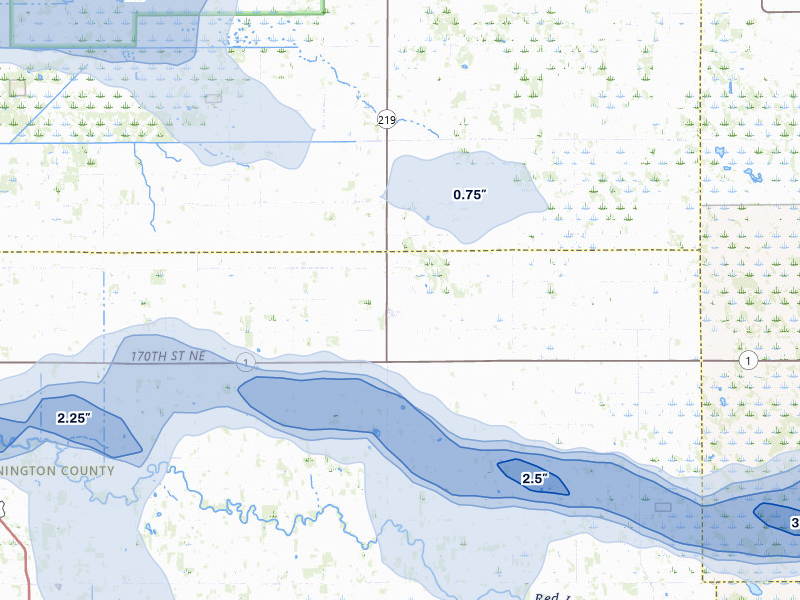 NEXRAD radar-signature map of the hail over Goodridge, MN