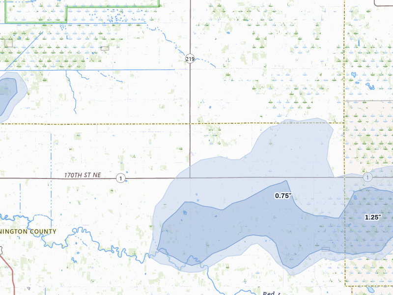 NEXRAD radar-signature map of the hail over Goodridge, MN