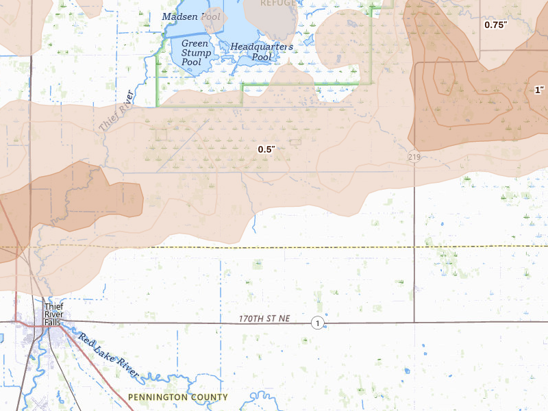 Radar-estimated hail-size map of the storm over Goodridge, MN