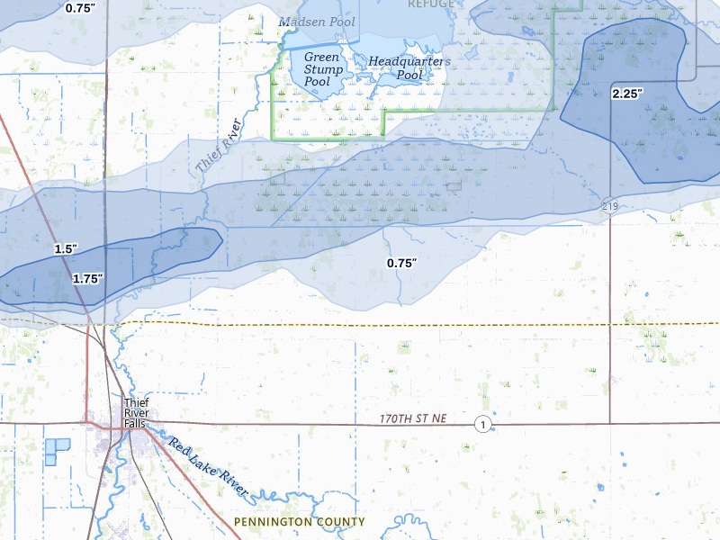 NEXRAD radar-signature map of the hail storm over Goodridge, MN on Aug 2, 2026
