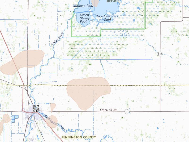 Radar-estimated hail-size map of the storm over Goodridge, MN on Sep 3, 2026