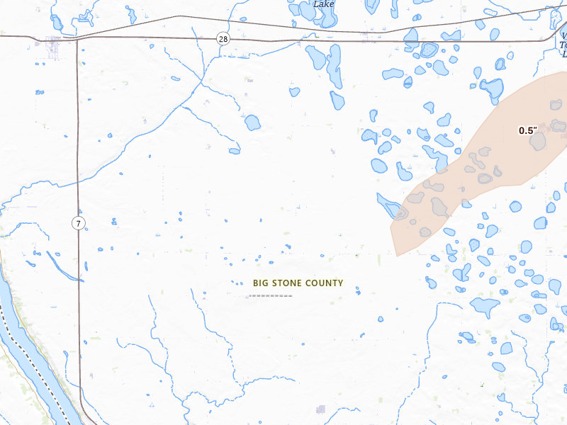 Radar-estimated hail-size map of the storm over Graceville, MN on Jun 29, 2026