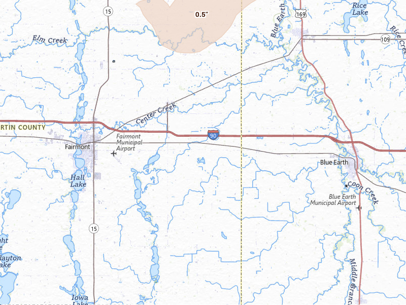 Radar-estimated hail-size map of the storm over Granada, MN on Jun 28, 2026