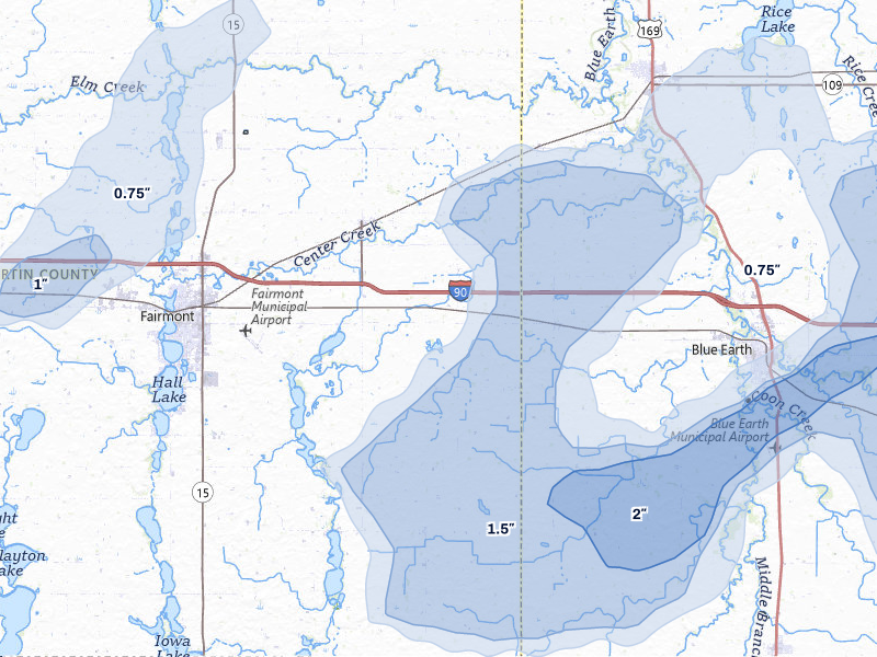 NEXRAD radar-signature map of the hail storm over Granada, MN on Jun 29, 2026