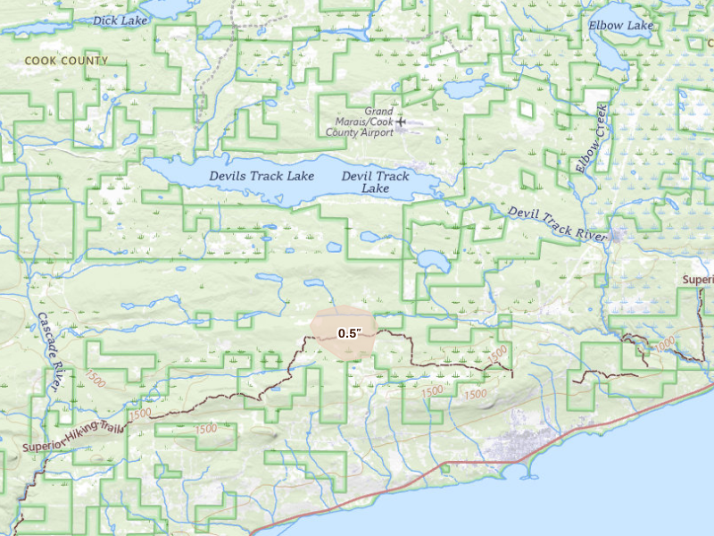 Radar-estimated hail-size map of the storm over Grand Marais, MN