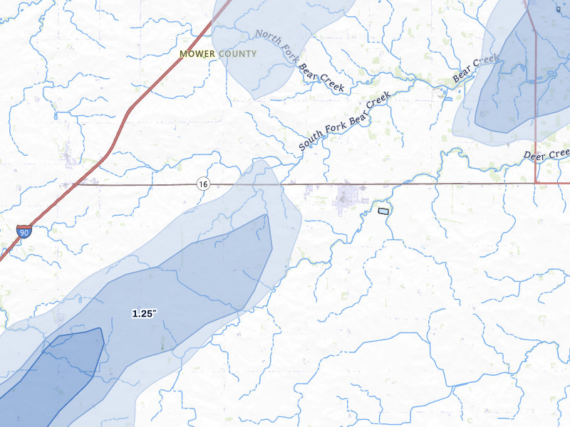 NEXRAD radar-signature map of the hail over Grand Meadow, MN