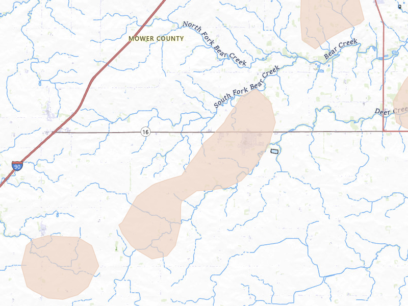 Radar-estimated hail-size map of the storm over Grand Meadow, MN on Jul 1, 2026
