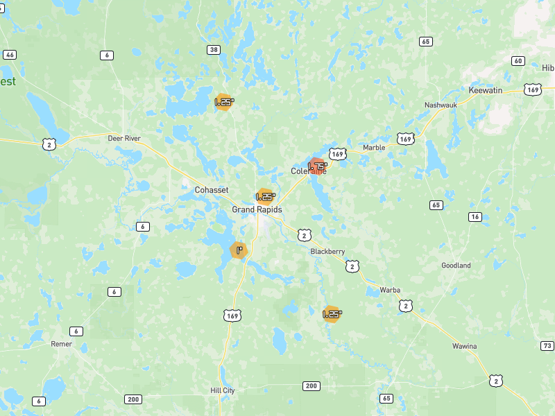 Hail map of Grand Rapids, MN on Jun 29, 2026, hail up to 1.75"