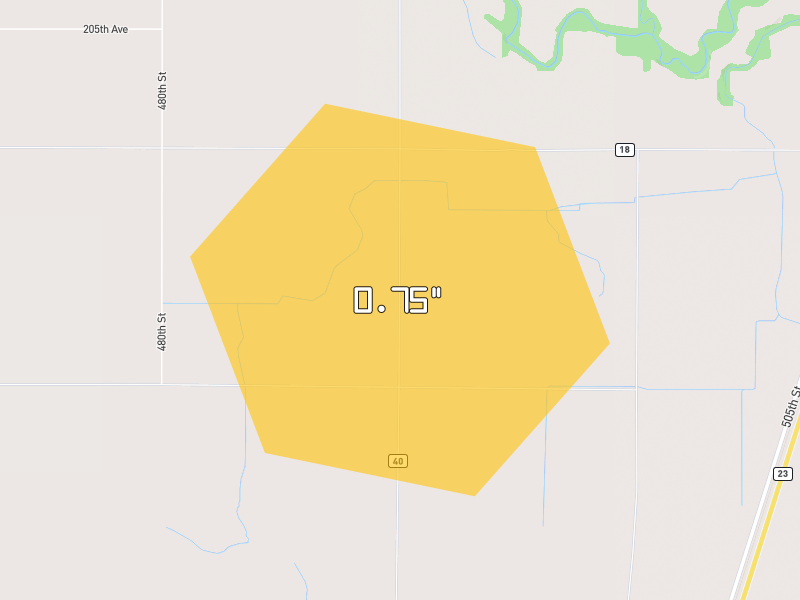 Hail map of Granite Falls, MN on Jun 4, 2026, hail up to 0.75"